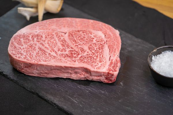 Picture of Japanese A5 Wagyu on a black plate